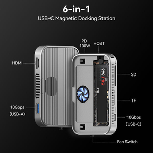 Boîtier SSD magnétique en aluminium, hub <span class=keywords><strong>USB</strong></span>-C 6-en-1, station d'accueil pour <span class=keywords><strong>iPhone</strong></span> 16 Max, adaptateur de stockage vidéo ProRes NVMe 10 Gbit/s - Product Image 6