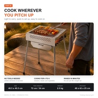 Barbecue au charbon de bois pliable portable 46,5x40,5 cm en acier inoxydable, hauteur réglable pour le camping et la terrasse