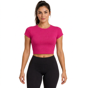 <b>Women</b> Crop <b>T</b> <b>Shirt</b> Short Sleeve Crew Neck Knitted Tee Breathable Cotton Spandex Casual Summer - Product Image 6