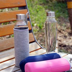 Botella de agua de vidrio transparente de borosilicato a prueba de fugas con tapa y funda Tapa de acero inoxidable 304 con anillo de sellado - Product Image 6