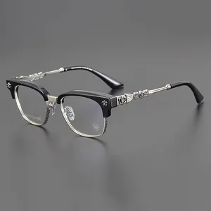 Luxury business half-frame exquisite titanium spectacle frames fashionable high-end handmade men's square frame myopia glasses