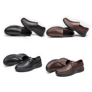 Chaussures de marche pour hommes en cuir véritable à bout rond, à lacets, respirantes, avec semelle extérieure en caoutchouc, couleur unie, style décontracté - Product Image 5