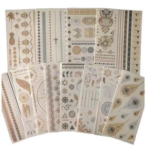 Nouveau 12 pièces/ensemble femmes chaîne Bracelet faux <span class=keywords><strong>bijoux</strong></span> étanche <span class=keywords><strong>tatouage</strong></span> temporaire <span class=keywords><strong>bras</strong></span> manches main poignet or métallique <span class=keywords><strong>tatouage</strong></span> autocollant - Product Image 2