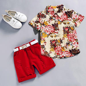 Hot Style Kids outfit camicia estiva a maniche corte + pantaloncini 2 pezzi 100% cotone fiori stampa Casual <span class=keywords><strong>Boy</strong></span> Clothing Set - Product Image 4