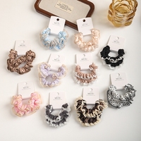 MUJU Lot de 2 élastiques à cheveux coréens avec dentelle, imprimé vintage, mignon et doux pour filles - Accessoire de mode pour cheveux