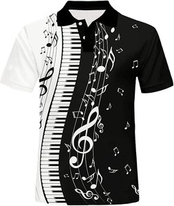 Fitspi Men Polo T-shirt Music Note Piano Keys 3d Printed Polo Shirt Casual Men's Short Sleeve Tops Shirts