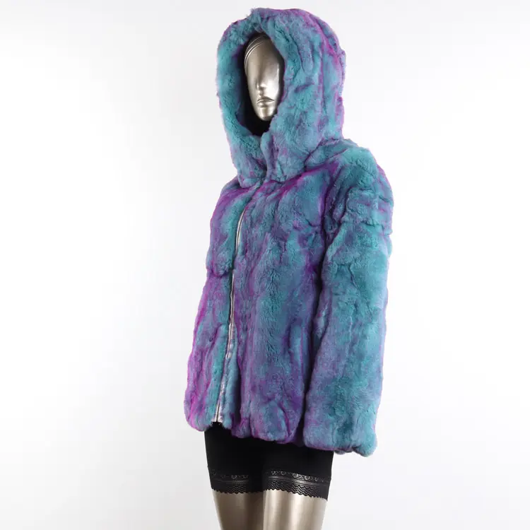 Großhandels preis Herbst Winter Reiß verschluss Kapuze Frauen echte Rex Kaninchen Pelz Mäntel Jacke für Damen