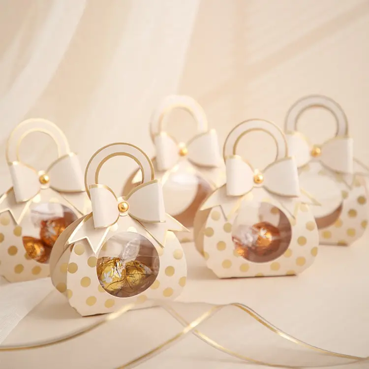 Polka Dots Bow Party Hochzeit Cookie Praline Danke Geschenk box Faltpapier box mit Fenster