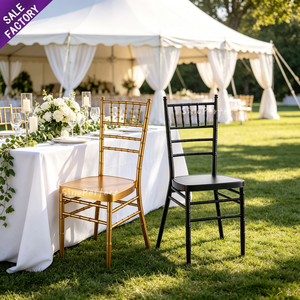 Chaise de réception de mariage empilable en métal noir et or, style Chiavari, Tiffany, en bambou, à louer - Product Image 1