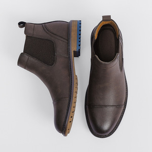 Bottes Chelsea pour hommes de style britannique, design rétro composite, sangle élastique, lacets à la cheville, imperméables, automne-hiver, souples, plates, grandes tailles - Product Image 3