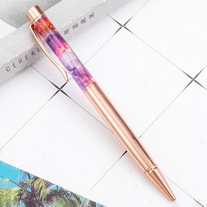 Nouveau stylo à bille personnalisé, motif floral, avec cristaux et paillettes flottantes, style herbarium - Product Image 6