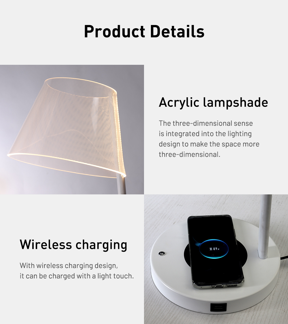Dimmable 9w Bed Side Wireless Charging Table Lamp With Usb Charging Port