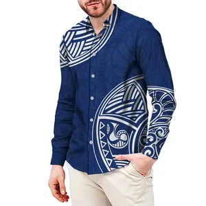 Factory Price Polynesian Samoan Tribal Design Custom Highend Loose Long Sleeve Mens Casual Sports Shirts