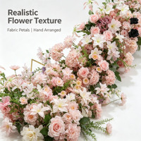 Décoration de scène de mariage, arche, fenêtre, rangée au sol, rangée de fleurs artificielles en cascade de couleurs mélangées, chemin floral en roses de soie et hortensias