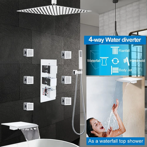 Sistema <span class=keywords><strong>Doccia</strong></span> <span class=keywords><strong>a</strong></span> Cascata <span class=keywords><strong>da</strong></span> 16 Pollici con Massaggio, Rubinetto Termostatico Monocomando, Costruzione in Ottone, Montaggio <span class=keywords><strong>a</strong></span> Parete - Product Image 5