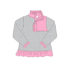 Baby Girl Knitted Cotton Pullover And Woven Gingham Kids Boutique High Quality With Zipper