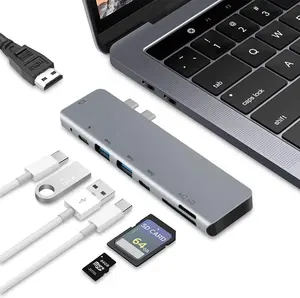 7 ב 2 USB הכפול סוג C כדי 4K HDMI רכזת עם SD TF כרטיס חריצים USB-C ו פ"ד טעינה מהירה 2 USB-A עבור MacBook Pro ועוד