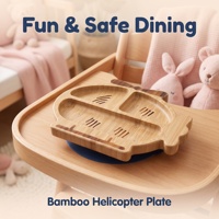 Assiette pour bébé en fibre de bambou en forme d'hélicoptère de dessin animé, de qualité alimentaire, antidérapante, à 3 compartiments, plateau d'alimentation pour enfants, tout-petits