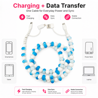 Câble de charge multi-ports USB Type C FASHLINK en gros 4-en-1 avec perles, couleurs bicolores personnalisées