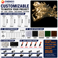 Guirnalda de Luces LED Cálidas IP65 de 12 Metros, 180 LED, Cable de PVC Negro, 230V, con Función de Destello Automático, para Decoración Navideña en Exteriores y Edificios Comerciales