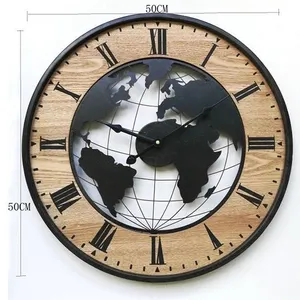 Reloj decorativo de pared con mapa del mundo redondo para el hogar