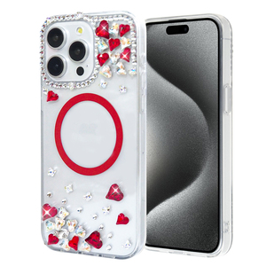 Funda Magnética Inalámbrica KINGSOUL con Brillantina y Piedras Preciosas para *14/15/16/17 Pro Max, a Prueba de Golpes, con Diamantes Incrustados - Product Image 1