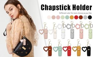 <b>Custom</b> Logo PU Leather Lipstick Holder <b>Keychain</b>, Potable Lipstick <b>Keychain</b> with Mirror, Lip Balm Organizer Holder Makeup - Product Image 5