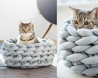 Lit profond pour chat fait à la main rond crochet gros nid laine tressé lit pour chat