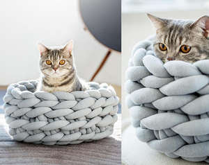 Lit profond pour chat <span class=keywords><strong>fait</strong></span> à la <span class=keywords><strong>main</strong></span> rond crochet gros nid <span class=keywords><strong>laine</strong></span> tressé lit pour chat - Product Image 2