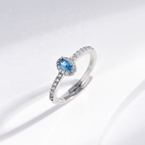 Anillo de plata de ley S925 al por mayor con piedra azul, circonita, ajustable, para mujer, a la moda, apilable, con zafiro. - Product Image 4