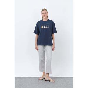 Soul Women's Casual Navy Blue Duck <b>Patterned</b> Short Sleeve T-Shirt <b>for</b> Daily Wear and Sports Activities - Product Image 1