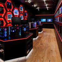 Vitrine d'exposition moderne personnalisée en acier inoxydable et verre, éco-responsable, avec éclairage LED pour magasin de jeux informatiques et commerce de détail