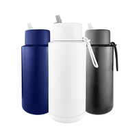 Bouteille d'eau isotherme à double paroi en acier inoxydable de 1000 ml avec couvercle à paille et cordon portable, logo personnalisé