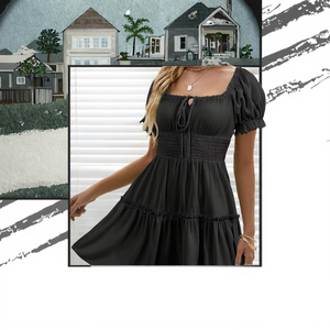 เดรสสั้นแขนสั้นคอสม็อคพิมพ์ลายดอกไม้สไตล์โบฮีเมียนสำหรับผู้หญิง เหมาะสำหรับใส่ไปชายหาด ฤดูร้อน ฤดูใบไม้ผลิ/ฤดูใบไม้ร่วง สไตล์ Y2K ผ้าถักเนื้อแน่น - Product Image 3