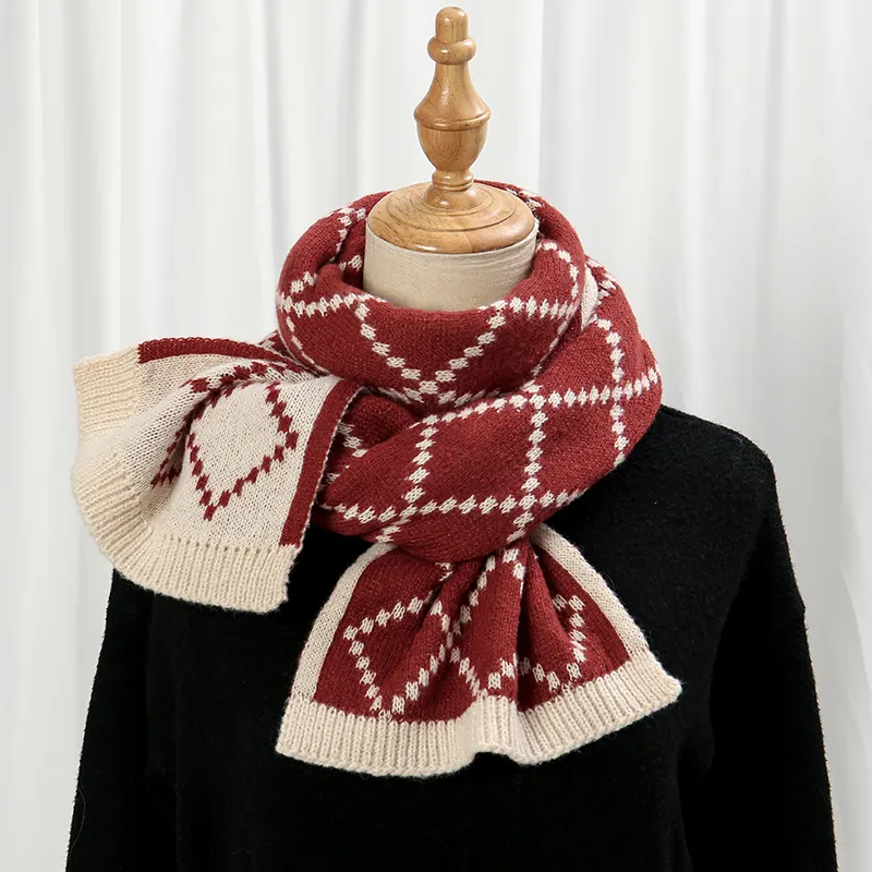 Winter Products 2023 Diamond Check Cashmere Scarf Warm Soft Women Casual Knitted Pashmina Scarf