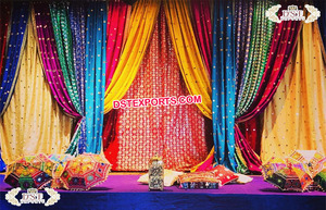 Cortinas de fondo de lujo para escenario, telones de fondo coloridos para decoración de escenario, estilo mahndi paquistaní, con función nocturna - Product Image 5