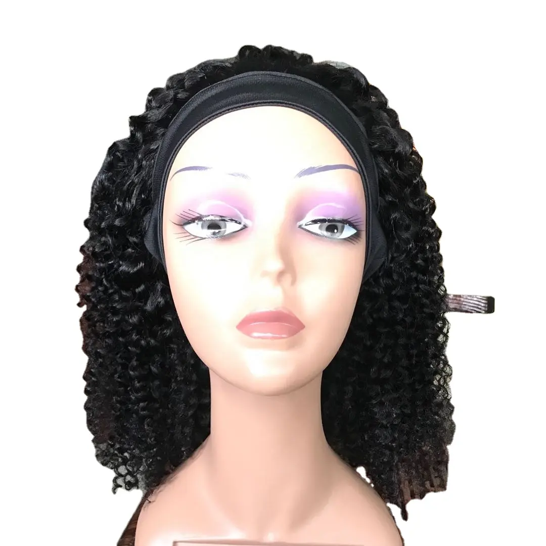 Factory wholesale Machine-made natural color hair band long curly hair real human hair wig
