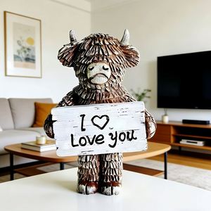Figura de Resina de Vaca Highland Escocesa Realista con Frases Motivadoras - Decoración para el Hogar con Temática de Hadas y Ángeles, Regalo - Product Image 3