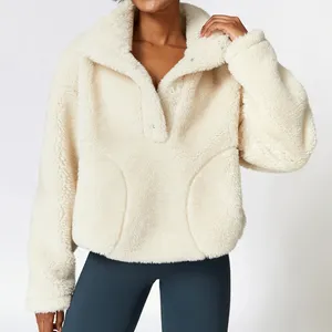 G TOP ladies solid color turn down collar sherpa wear fashion winter outdoor polar fleece jacket