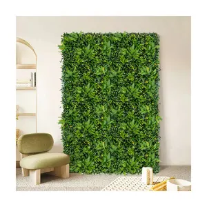 Pq73 Home Garden Decor Faux erba sintetica e sfondo di fiori gialli pannello a parete per piante verdi artificiali in plastica