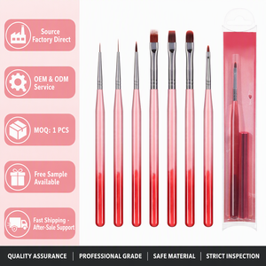 Ensemble de 7 pinceaux à ongles en acrylique dégradé rouge vin, poils en nylon PBT pour la peinture au gel en salon - Product Image 1