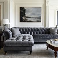 OE HOME Modernes Luxus-Samt-Ecksofa-Set mit Massivholzrahmen, Komfortabel für Wohnzimmer, Königliches Grau, 3-Sitzer