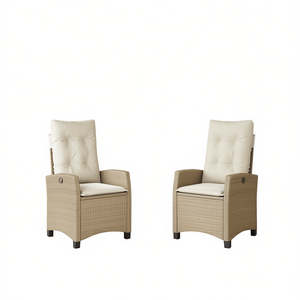 Chaises de patio inclinables en polyrotin beige avec coussins, ensemble de meubles de jardin modernes pour l'extérieur, lot de 2 - Product Image 1