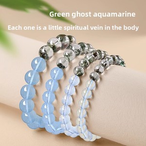 กำไลข้อมือควอตซ์สีเขียวธรรมชาติประดับอะความารีนสำหรับผู้หญิง ช่วยบำรุงร่างกาย ปรับสมดุลธาตุ หยกเสริมโชคลาภ ประดับด้วยคริสตัล - Product Image 3