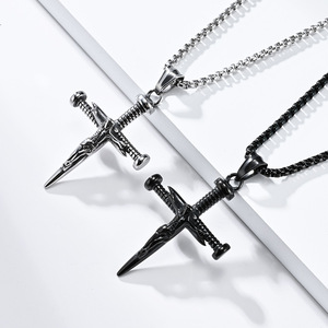 Cross-border best-selling unique retro-style portrait screw <b>titanium</b> steel cross necklace, a niche everyday accessory. - Product Image 2