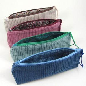 Long Corduroy Eco-Friendly Casual Pencil <b>Case</b> Custom Triangle Zipper Makeup Storage Organizer Pencil Stationery Bag Student Pen - Product Image 1