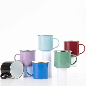 أكواب قهوة تخييم مينا خزفية مخصصة كلاسيكية 11/16 أونصة بتصميم شعار مطبوع عتيق للتخييم والسفر - Product Image 1