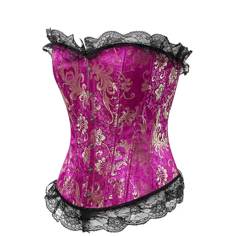 Lace Lingerie Floral Ruffle Mesh Steel Boned Waist Trainer Corset Shapewear For Women Tummy Control