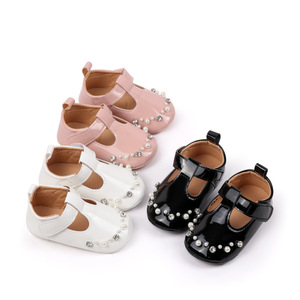 Nueva Llegada, Zapatos Casuales Planos Marry <span class=keywords><strong>Jan</strong></span> de Moda para Bebés Niñas, Diseño de Perlas con Cierre de Velcro para Recién Nacidos - Product Image 1