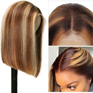 Perruque Lace Front Ajustable Sans Colle pour <span class=keywords><strong>Femme</strong></span>, Style Européen et Américain, <span class=keywords><strong>Coupe</strong></span> Bob Courte Droite avec Raie au Milieu pour Cheveux Courts - Product Image 2